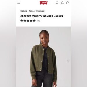 Levi’s Olive Green Cropped Varsity Bomber Jacket